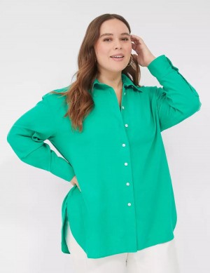 Turquoise Lane Bryant Relaxed Linen Button-Down Women Shirts | AQA2815RT