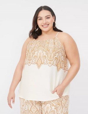 White Brown Lane Bryant Swing Satin Top Women Tank Top | ZLT3964BL