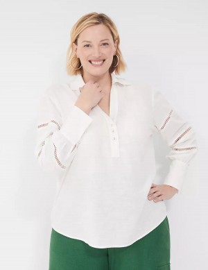 White Lane Bryant Collar Split-Neck Popover Women Blouse | UXB595SJ