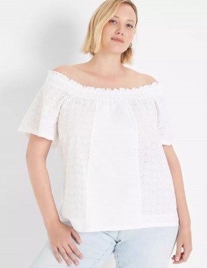 White Lane Bryant Convertible Eyelet Woven & Knit Top Women T Shirts | NXB2651MN