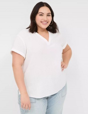 White Lane Bryant Relaxed Gauze V-Neck Popover Women Shirts | TDF8490JT