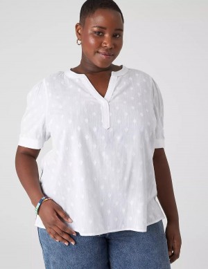 White Lane Bryant Split-Neck Jacquard Popover Women Blouse | AXX1410KY