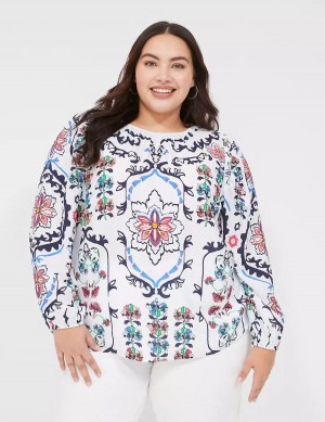 White Multicolor Lane Bryant Long-Sleeve Peasant Women Blouse | ARA932KI