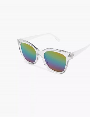 White Multicolor Lane Bryant Pride Rainbow Mirrored Lens Cateye Women Sunglasses | YXP806BP