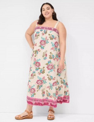 White Multicolor Lane Bryant Smocked Square-Neck Women Maxi Dress | ULB756FK