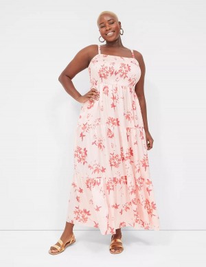 White Pink Lane Bryant Sleeveless Tiered Women Maxi Dress | HDI537HS