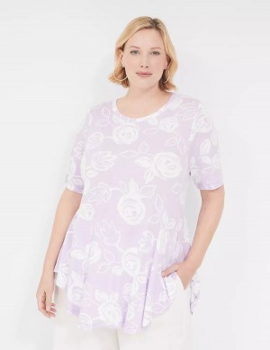 White Purple Lane Bryant Max Swing Perfect Sleeve Crew-Neck Tee Women T Shirts | OVH6451GM