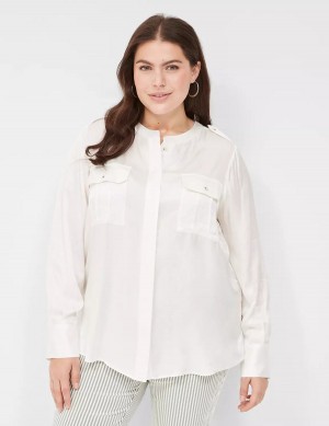 White Rose Lane Bryant Satin Long-Sleeve Button-Front Women Blouse | XRV331BK