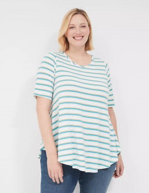 White Stripes Lane Bryant Lurex Max Swing Perfect Sleeve Crew-Neck Tee Women T Shirts | GUA1019NK