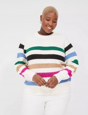 White Stripes Lane Bryant Lurex Stripe Crew-Neck Women Sweaters | ARD7377IV