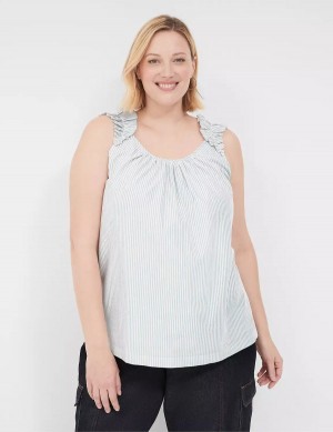 White Stripes Lane Bryant Swing Lurex Stripe Ruffle-Sleeve Women Tank Top | TZM2999GZ