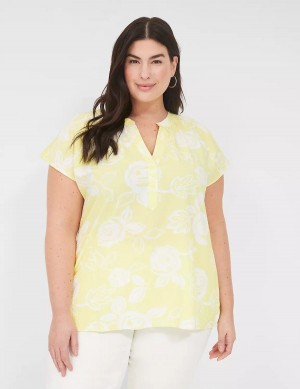 White Yellow Lane Bryant Swing Notch-Neck Woven & Knit Top Women Blouse | MNI9133QX