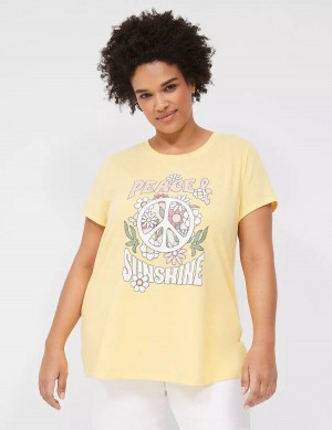 Yellow Lane Bryant Peace & Sunshine Sparkle Graphic Tee Women T Shirts | WAP9774DH