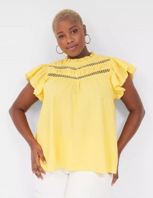 Yellow Lane Bryant Ruffle Cap-Sleeve Women Blouse | CDF797GX