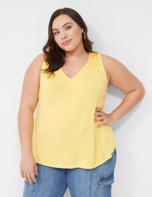 Yellow Lane Bryant Shirred-Shoulder V-Neck Women Tank Top | FFM899EQ