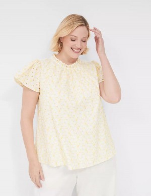 Yellow Lane Bryant Subtle Swing Cap-Sleeve Eyelet & Knit Top Women T Shirts | PWP2570ZM