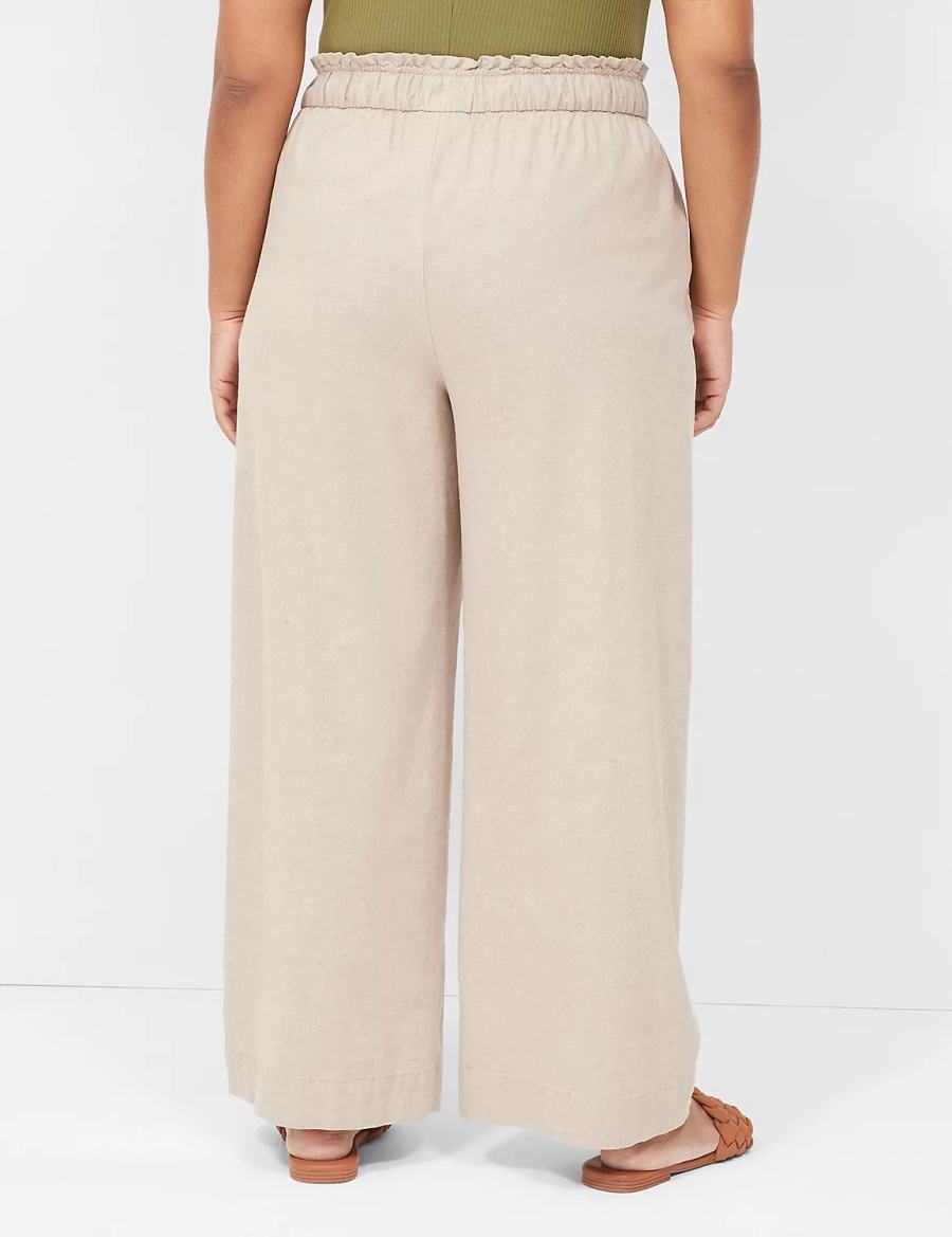 Beige Lane Bryant Linen Wide Leg Women Pants | CHM1171BJ