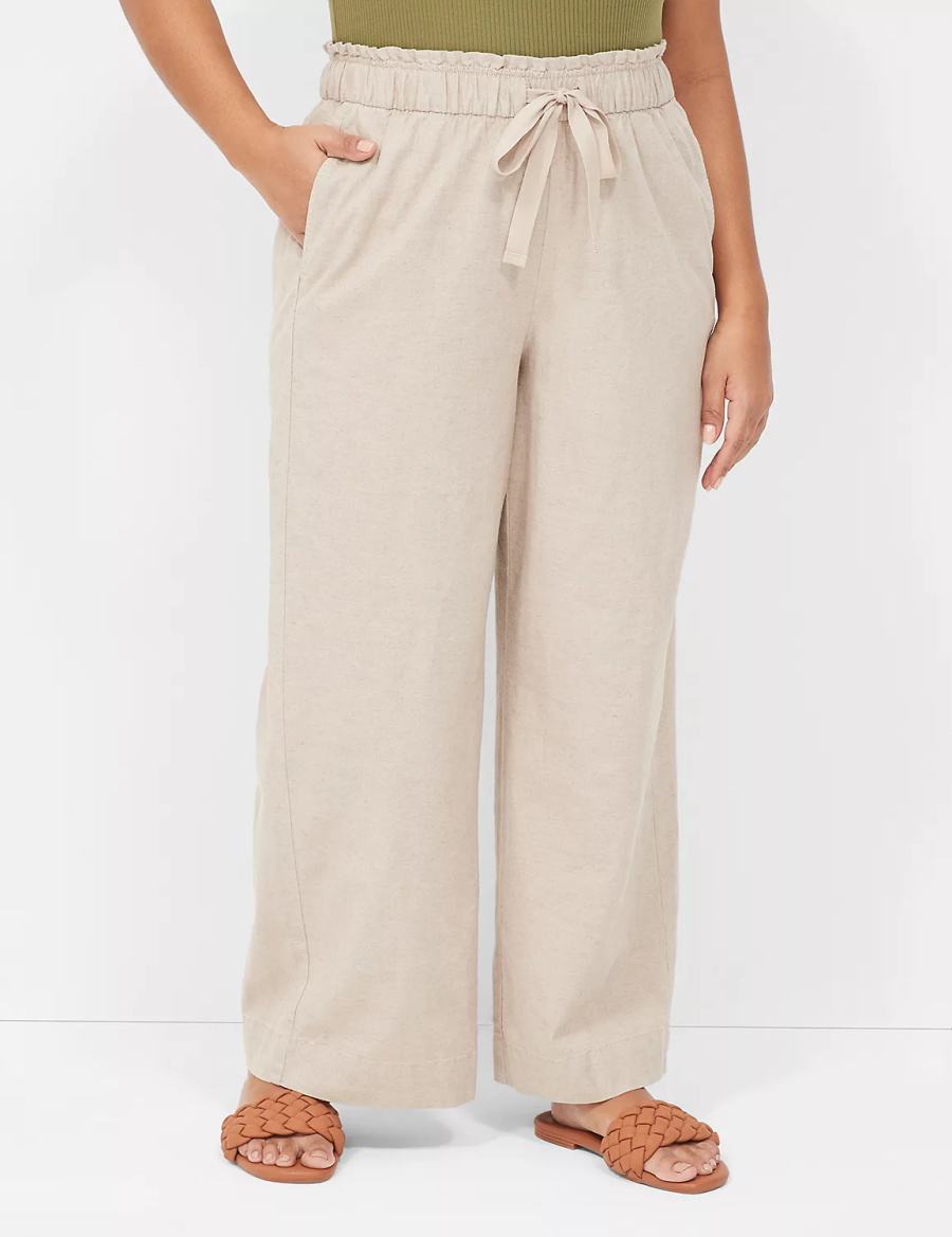 Beige Lane Bryant Linen Wide Leg Women Pants | CHM1171BJ