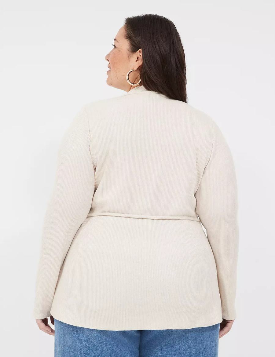 Beige Lane Bryant Lurex Mock-Neck Tie-Waist Top Women Sweaters | EPN5459CP