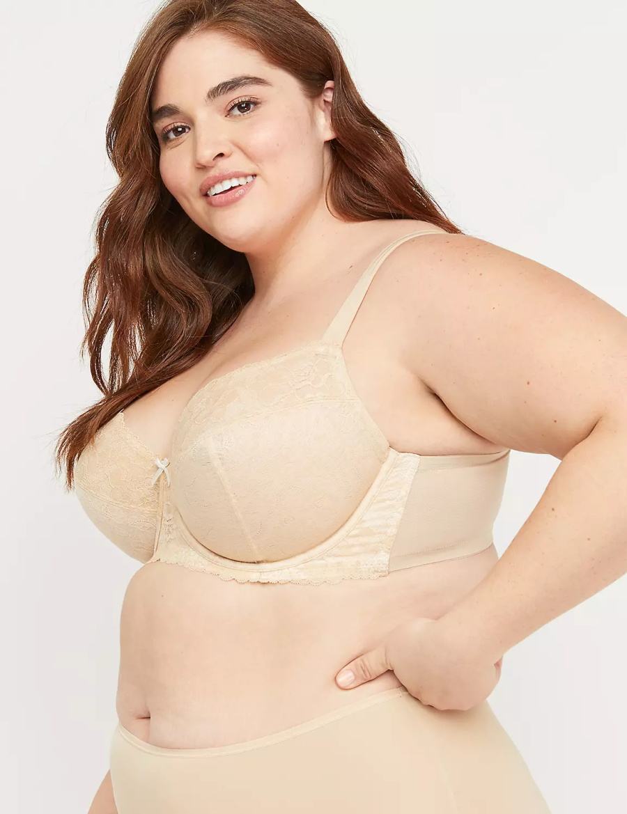 Beige Lane Bryant Unlined with Lace Women Balconette Bra | ERX642NV