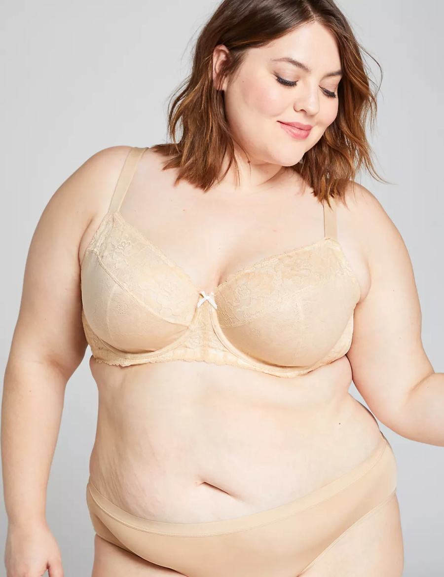 Beige Lane Bryant Unlined with Lace Women Balconette Bra | ERX642NV