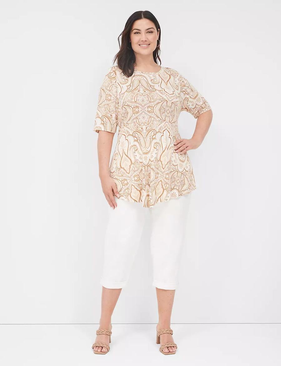 Beige White Lane Bryant Max Swing Perfect Sleeve Crew-Neck Tee Women T Shirts | XIF860JC