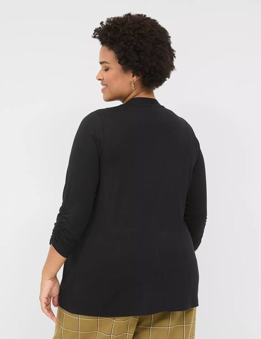 Black Lane Bryant 3/4 Ruched-Sleeve Open-Front Overpiece Women Robe | HEO5259RI