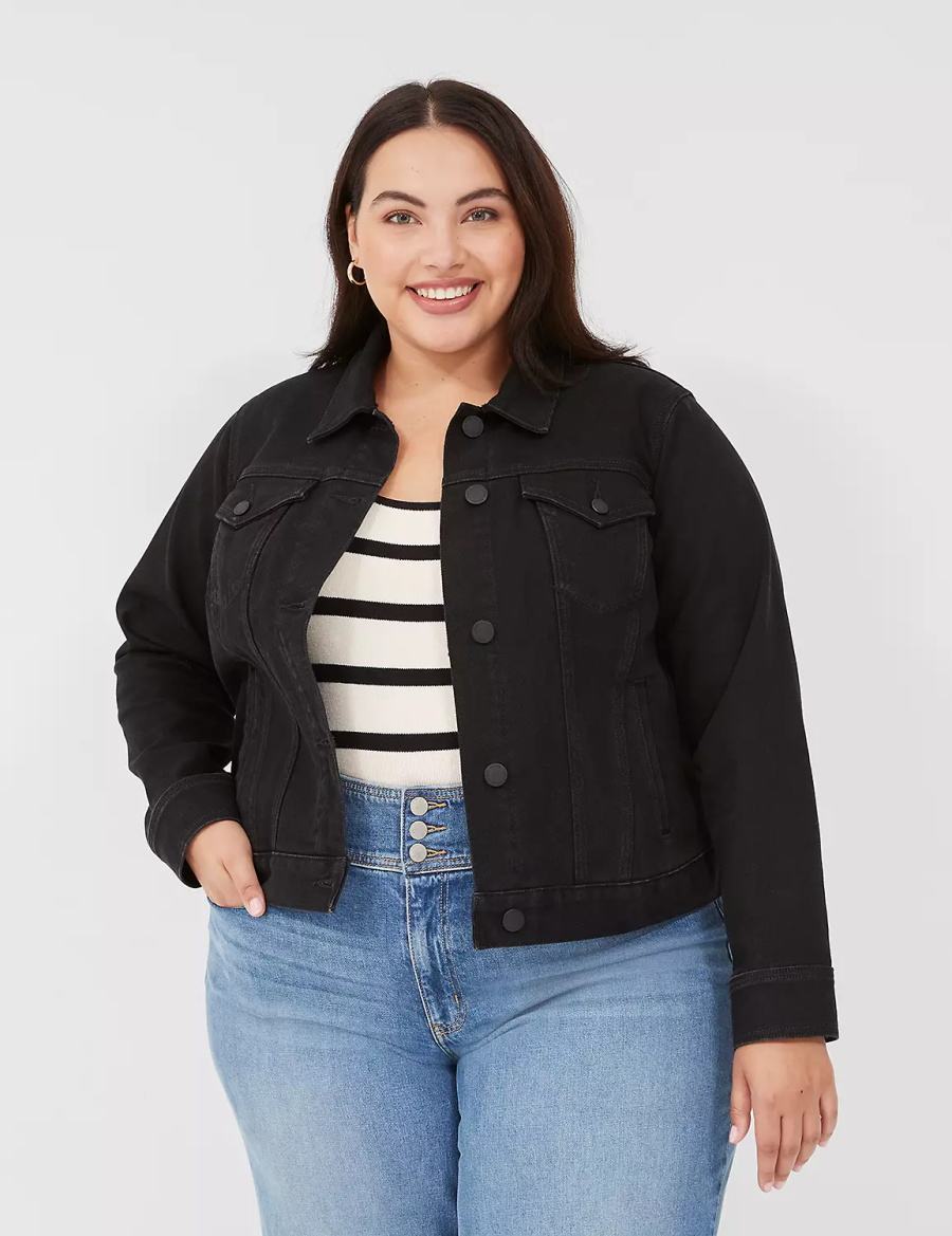 Black Lane Bryant Black Denim Women Jackets | BOR8320TX