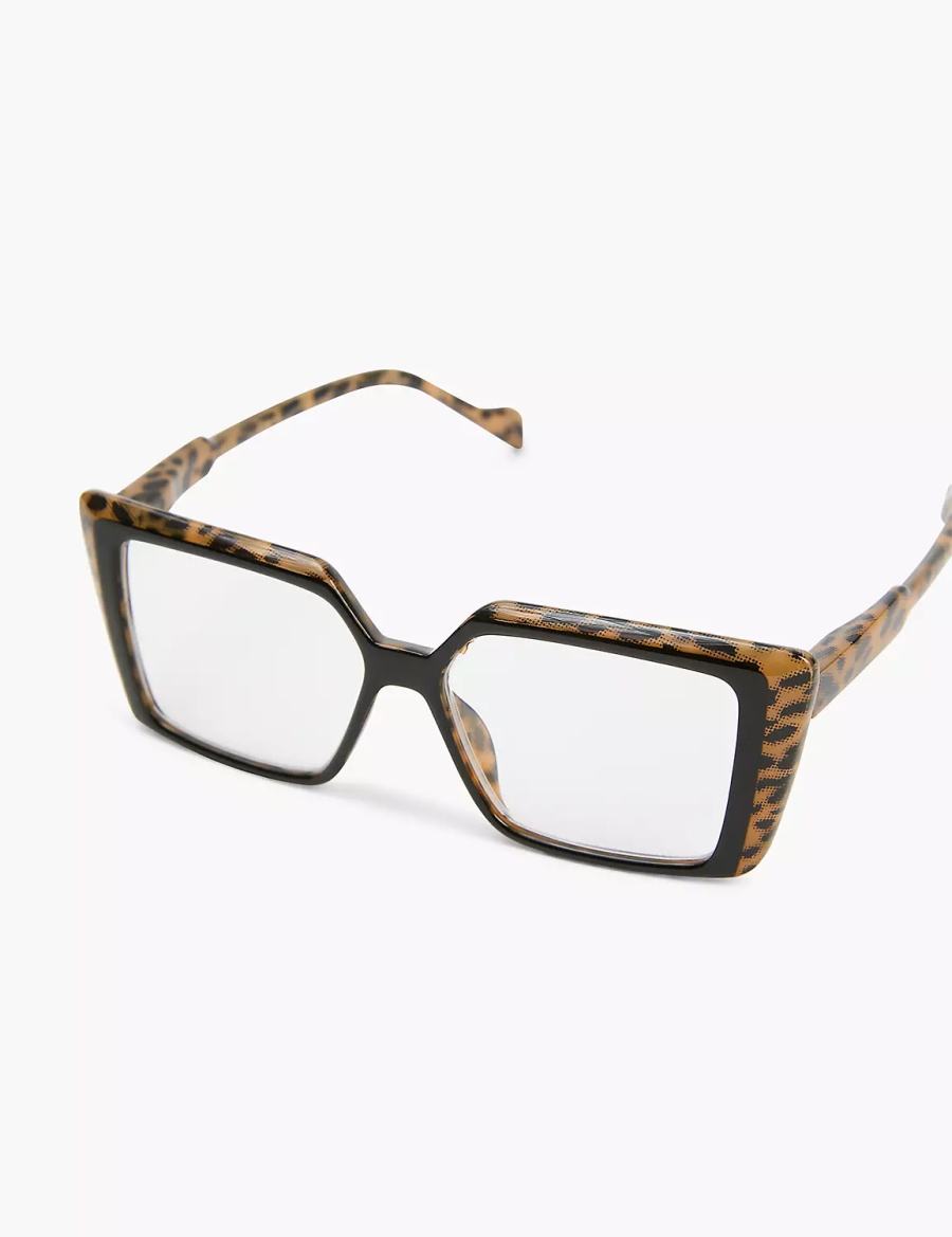 Black Lane Bryant Black & Cheetah Print Cateye Reading Women Glasses | QIU9326UJ