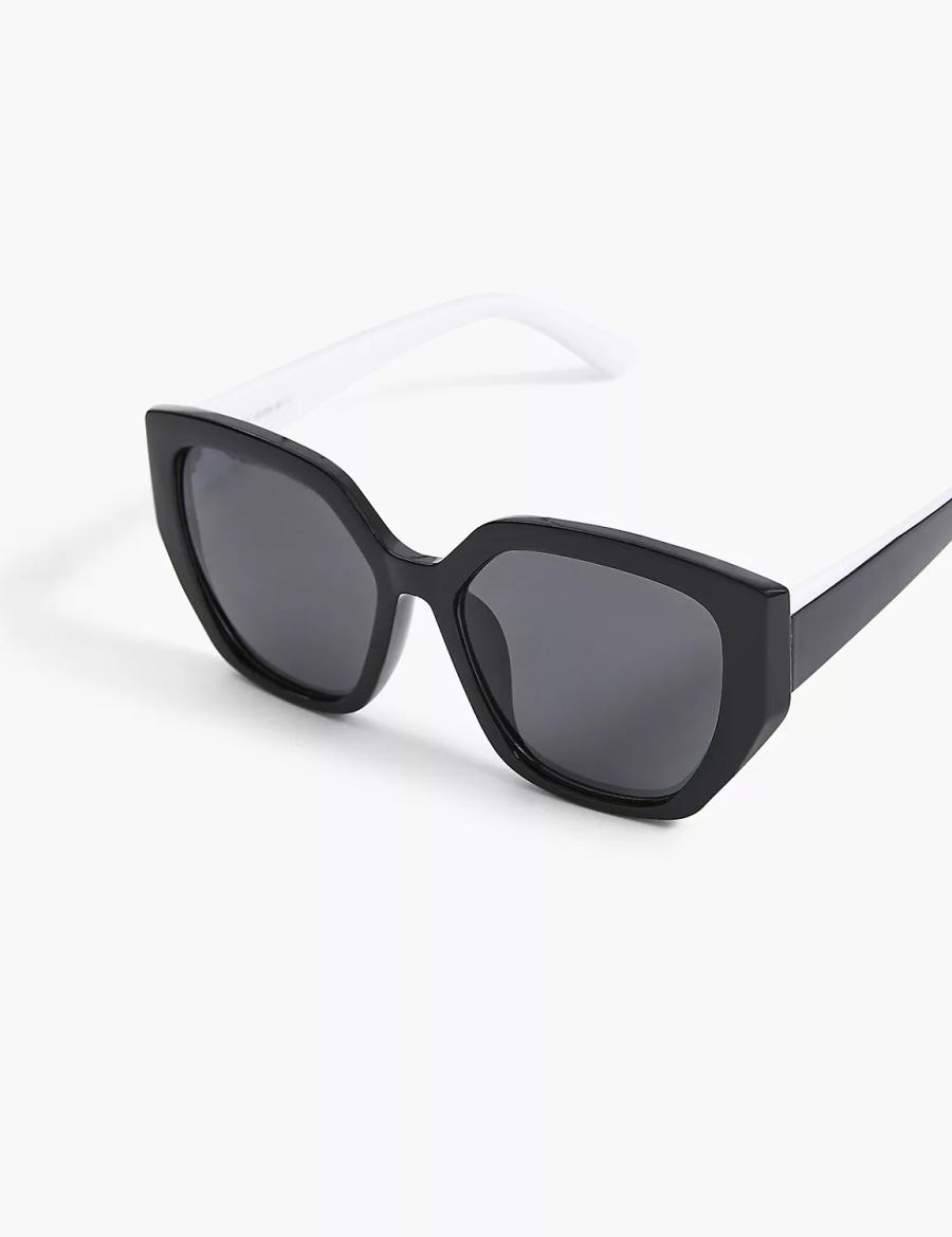 Black Lane Bryant Black & White Cateye Women Sunglasses | TEM1783RZ