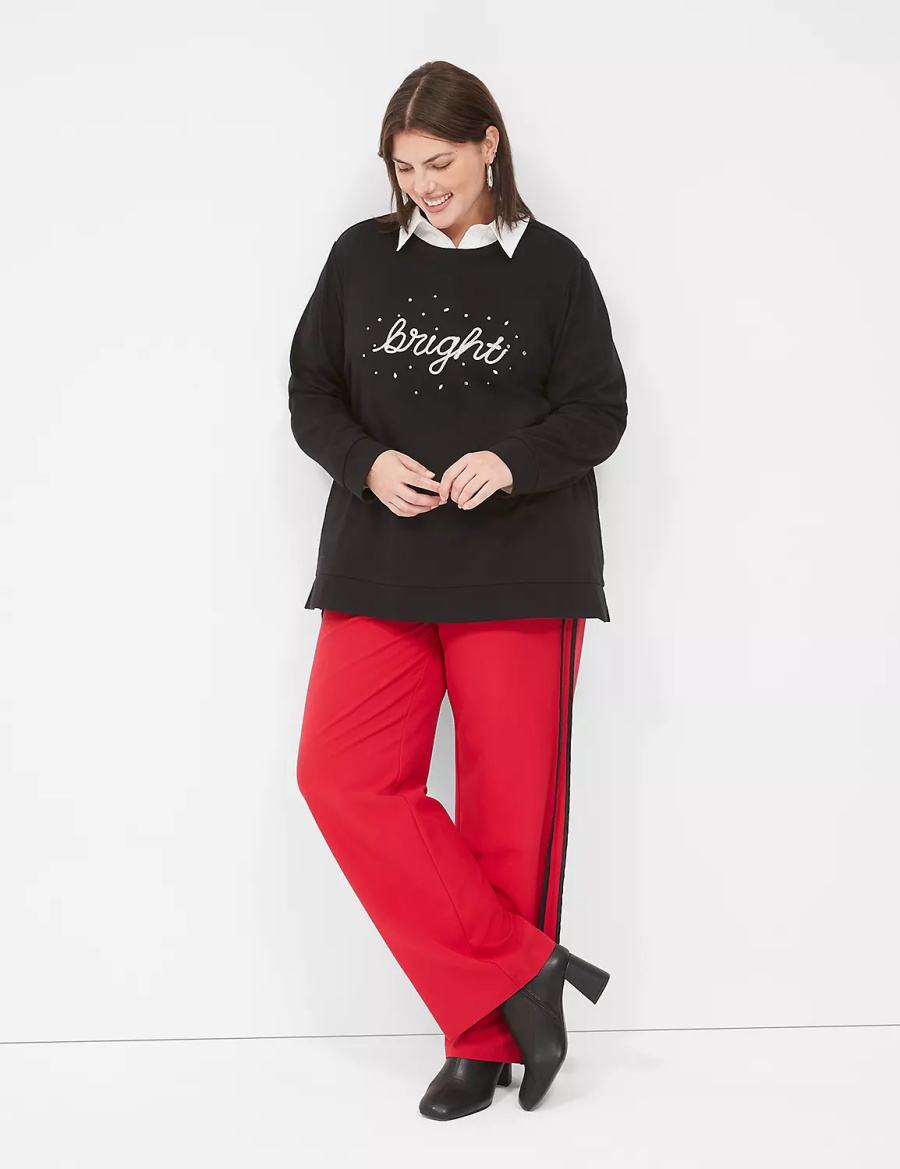 Black Lane Bryant Bright Embroidered Graphic Women Sweatshirts | DGT3043GX