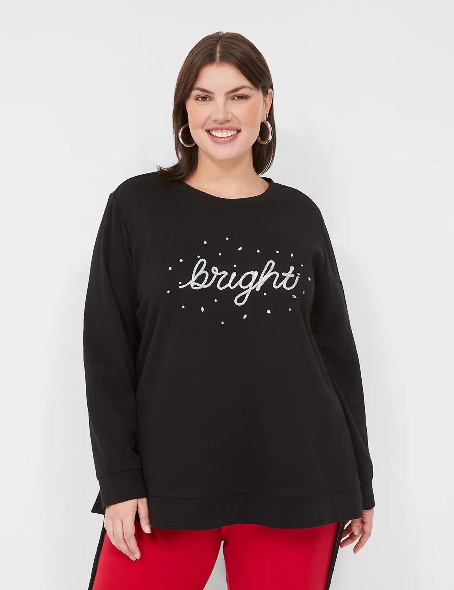 Black Lane Bryant Bright Embroidered Graphic Women Sweatshirts | DGT3043GX