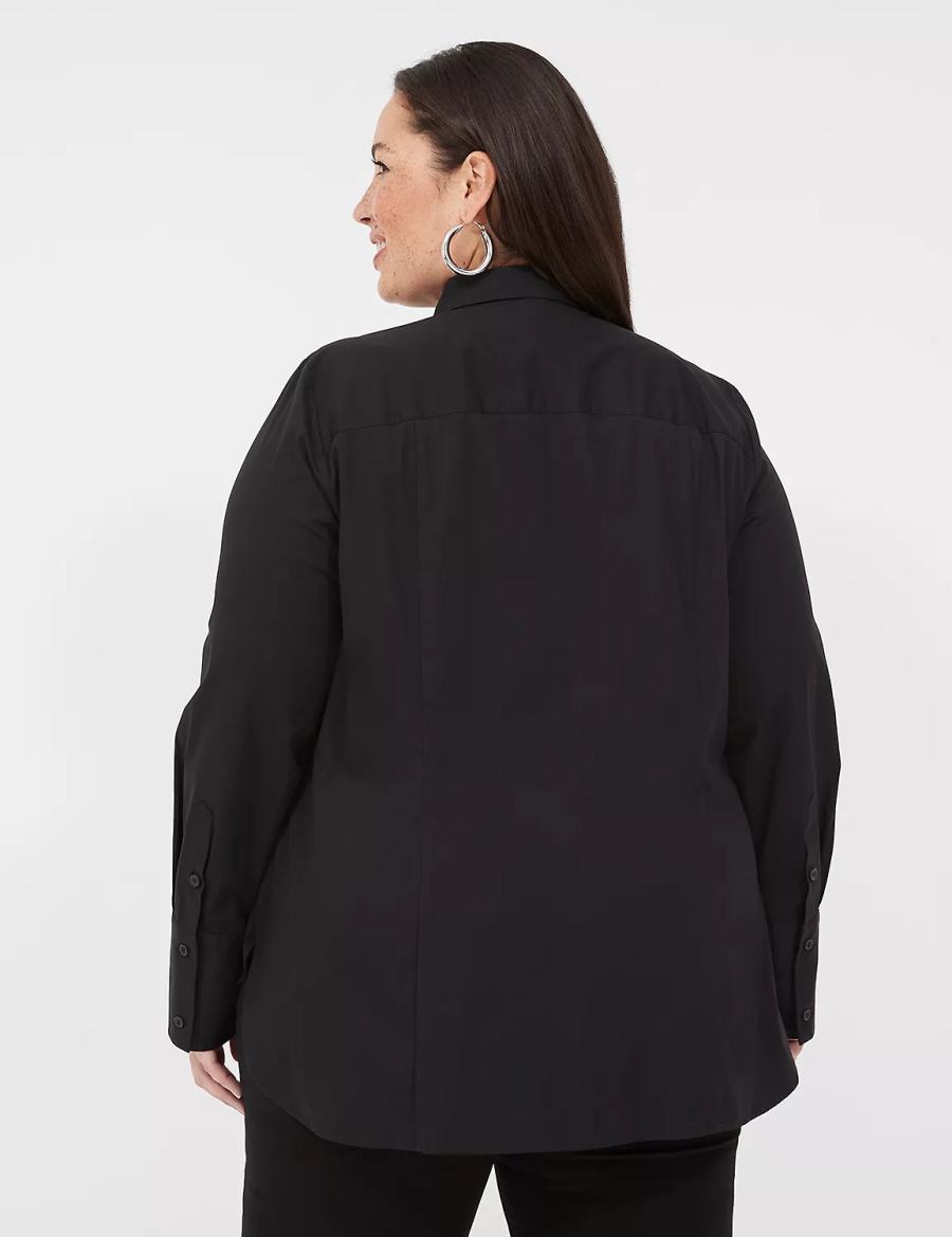 Black Lane Bryant Button-Front No-Peek Girlfriend Women Shirts | FLY1392OU