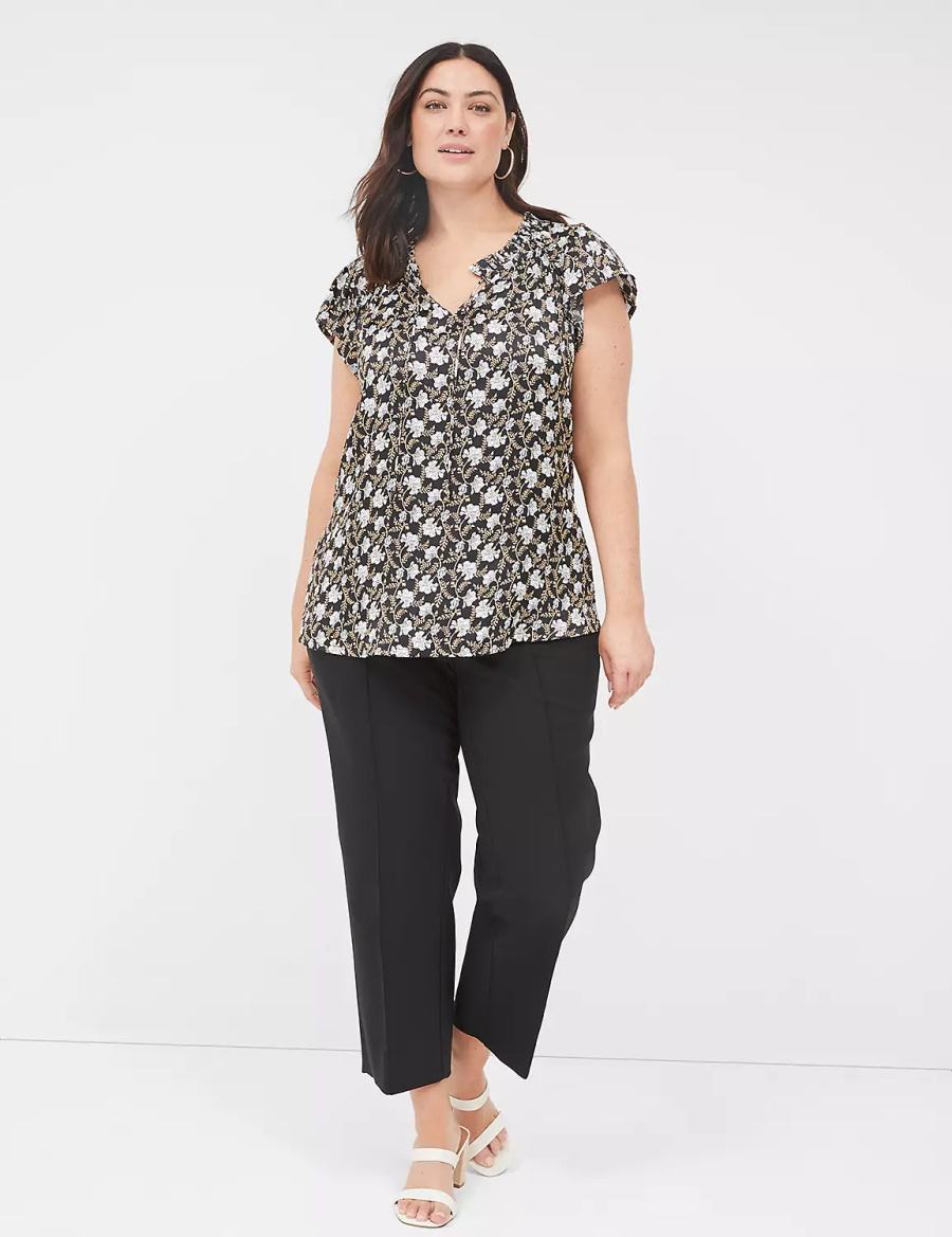 Black Lane Bryant Cap Flutter-Sleeve Satin & Knit Top Women T Shirts | FIT6556SU