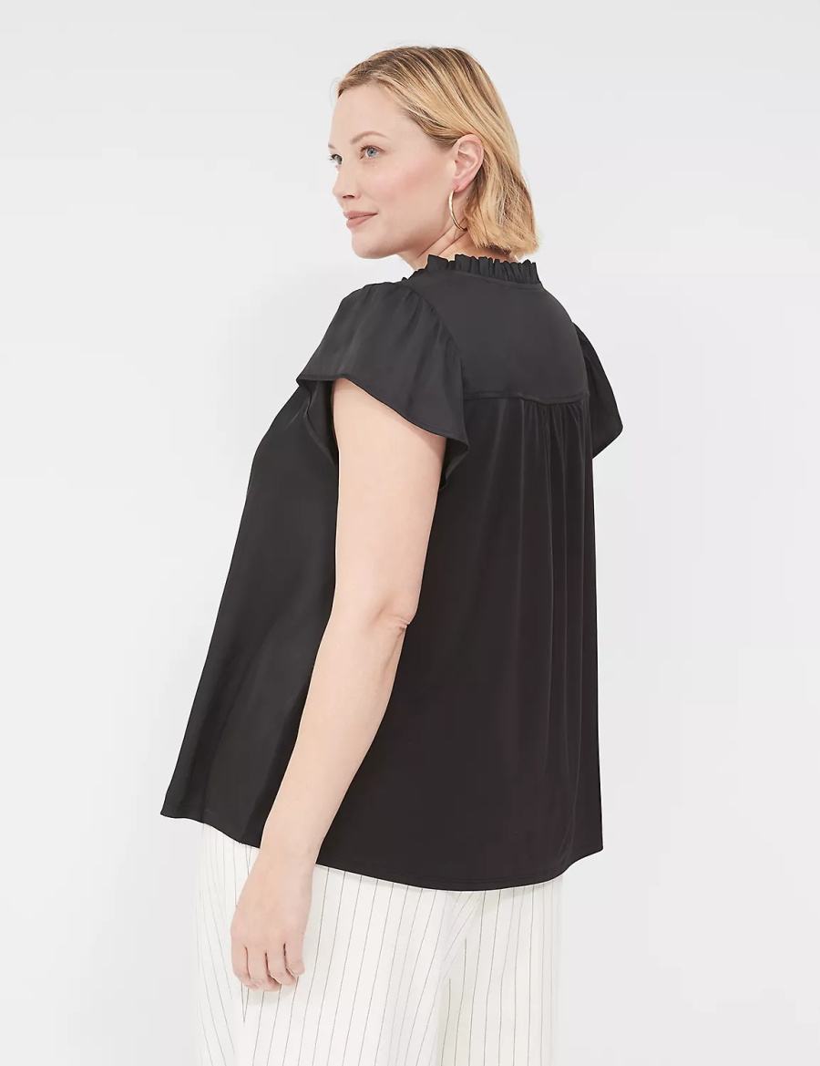 Black Lane Bryant Cap Flutter-Sleeve Satin & Knit Top Women T Shirts | WCC2562ME