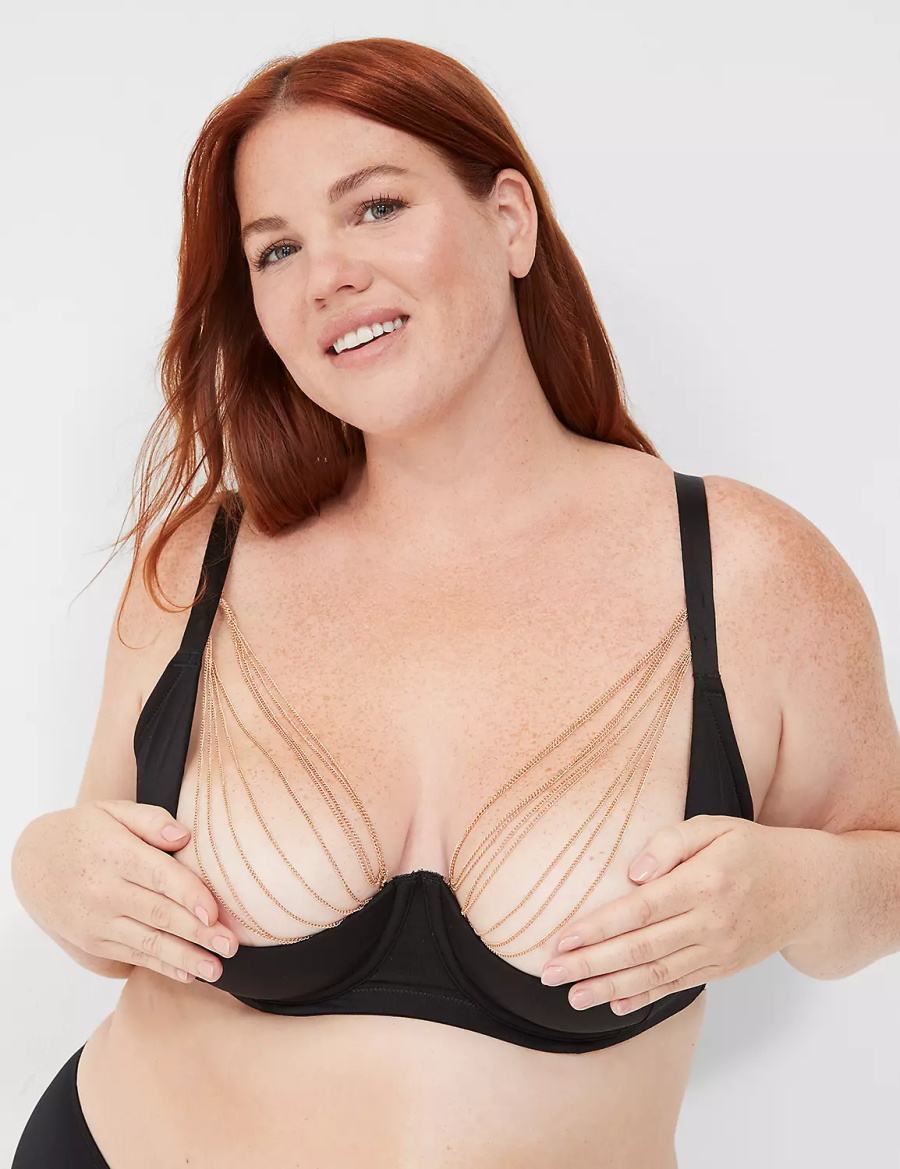 Black Lane Bryant Chain Quarter Cup Women Bralettes | YFY5488LF