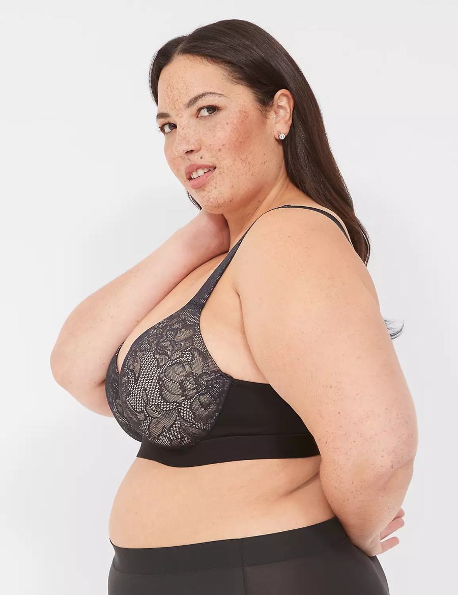 Black Lane Bryant Comfort Bliss Lightly Lined Plunge With Lace Women Bralettes | YCA5532RC