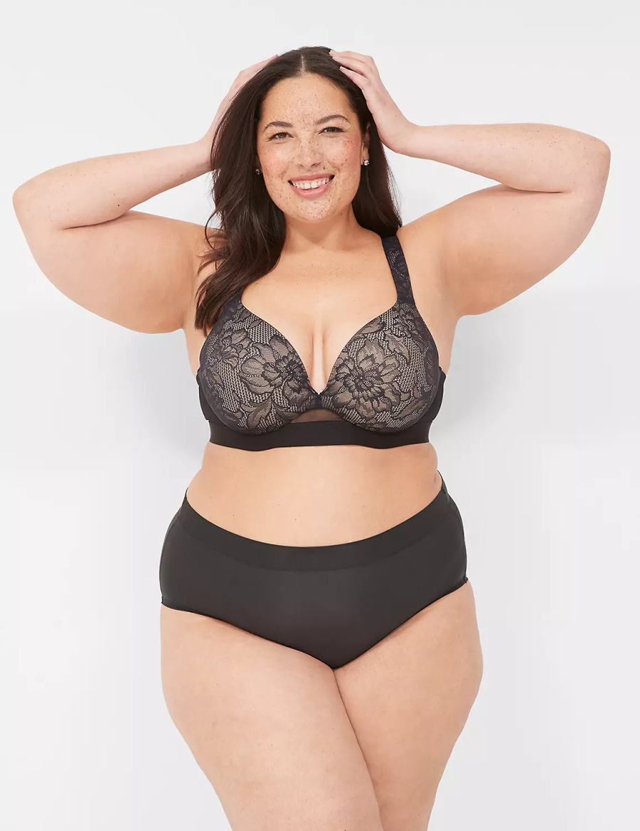 Black Lane Bryant Comfort Bliss Lightly Lined Plunge With Lace Women Bralettes | YCA5532RC