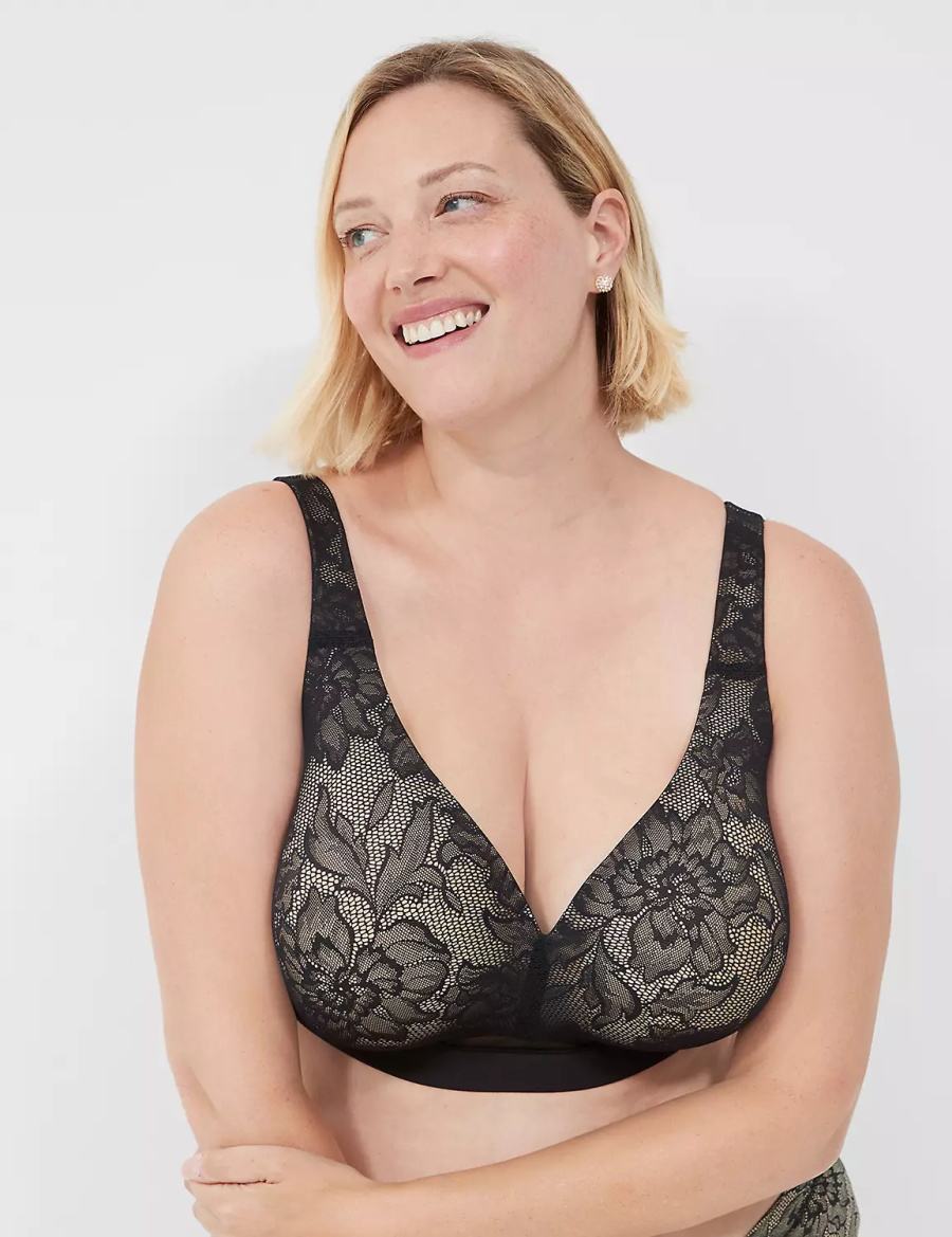 Black Lane Bryant Comfort Bliss Lightly Lined No-Wire With Lace Women Bralettes | YHM7465TT