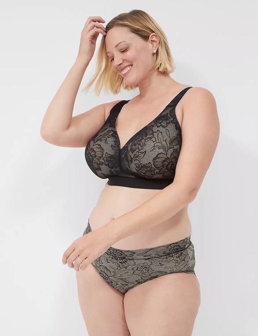 Black Lane Bryant Comfort Bliss Lightly Lined No-Wire With Lace Women Bralettes | YHM7465TT