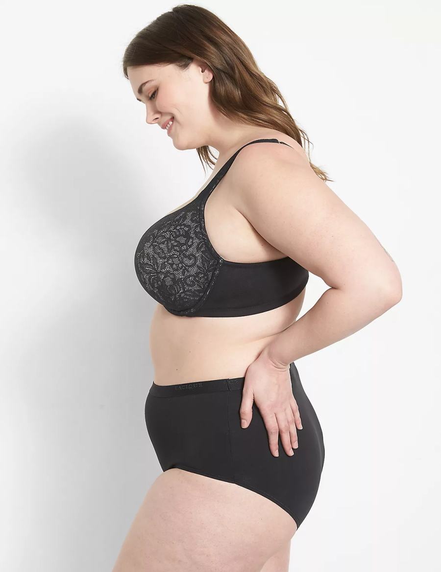 Black Lane Bryant Cotton Boost Plunge With Lace Women Bralettes | EPW5028ME