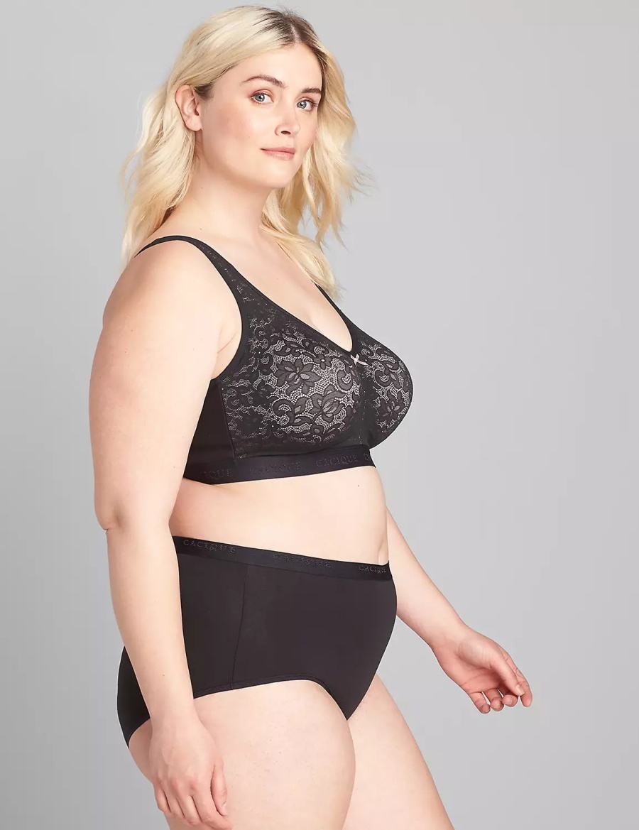 Black Lane Bryant Cotton No-Wire with Lace Women Unlined Bra | RUL682VV