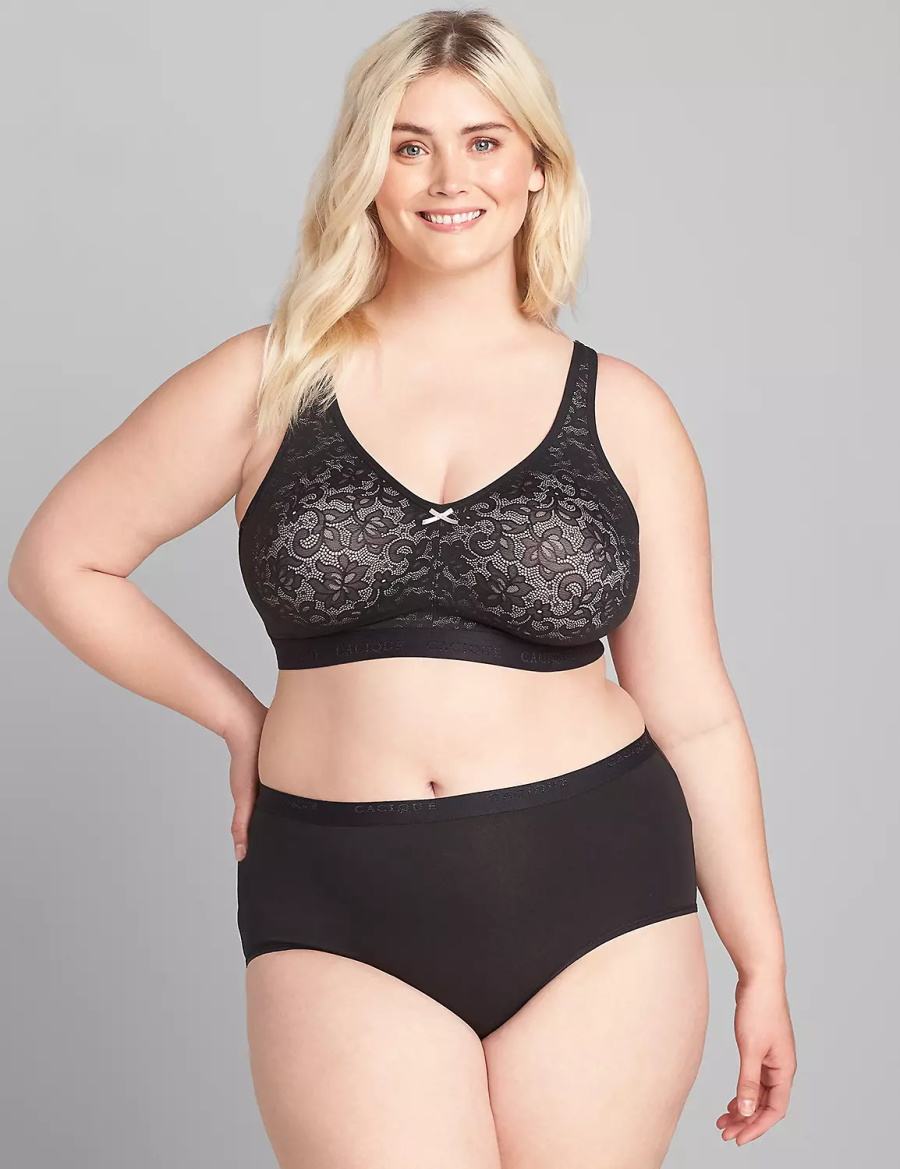 Black Lane Bryant Cotton No-Wire with Lace Women Unlined Bra | RUL682VV