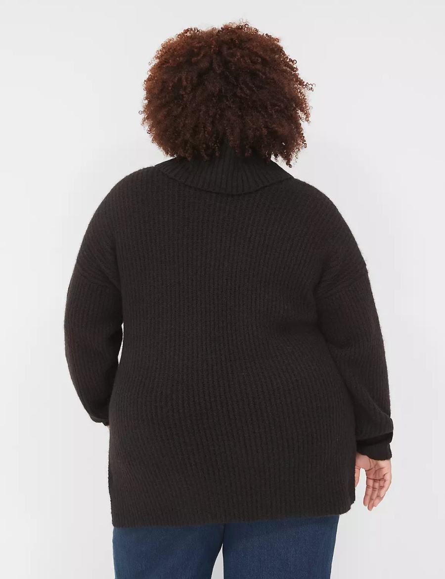 Black Lane Bryant Cowlneck Ribbed Long Women Sweaters | TLX9210XH