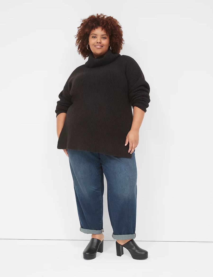 Black Lane Bryant Cowlneck Ribbed Long Women Sweaters | TLX9210XH