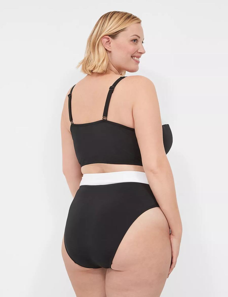 Black Lane Bryant Cross-Over Waistband Swim Women Briefs | WGI4421GX