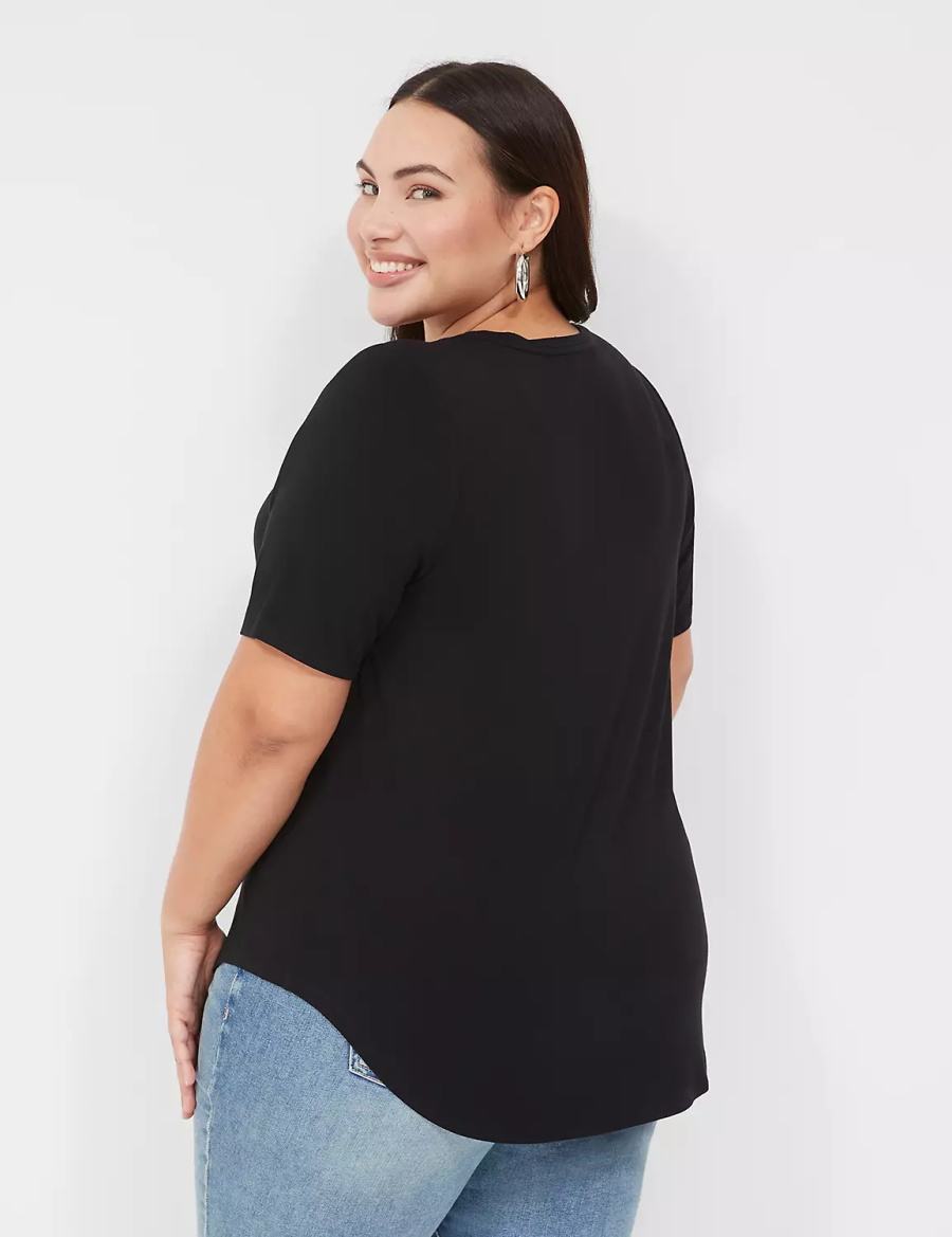 Black Lane Bryant Curved-Hem Perfect Sleeve Tee Women T Shirts | LSY6990UY