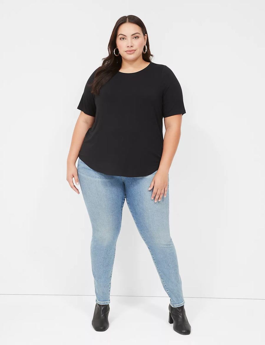 Black Lane Bryant Curved-Hem Perfect Sleeve Tee Women T Shirts | LSY6990UY