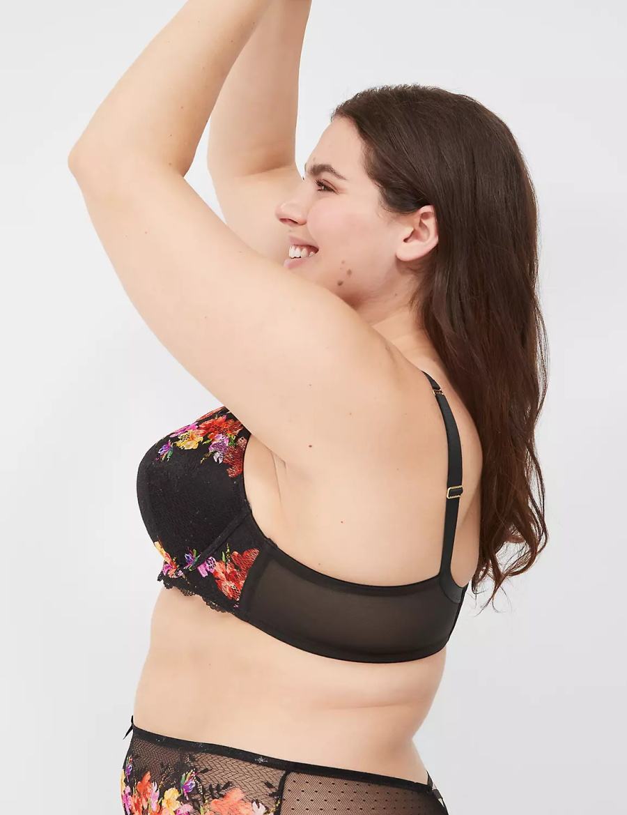 Black Lane Bryant Digital Print Lace Lightly Lined V-Wire Women Bralettes | SML8636SI