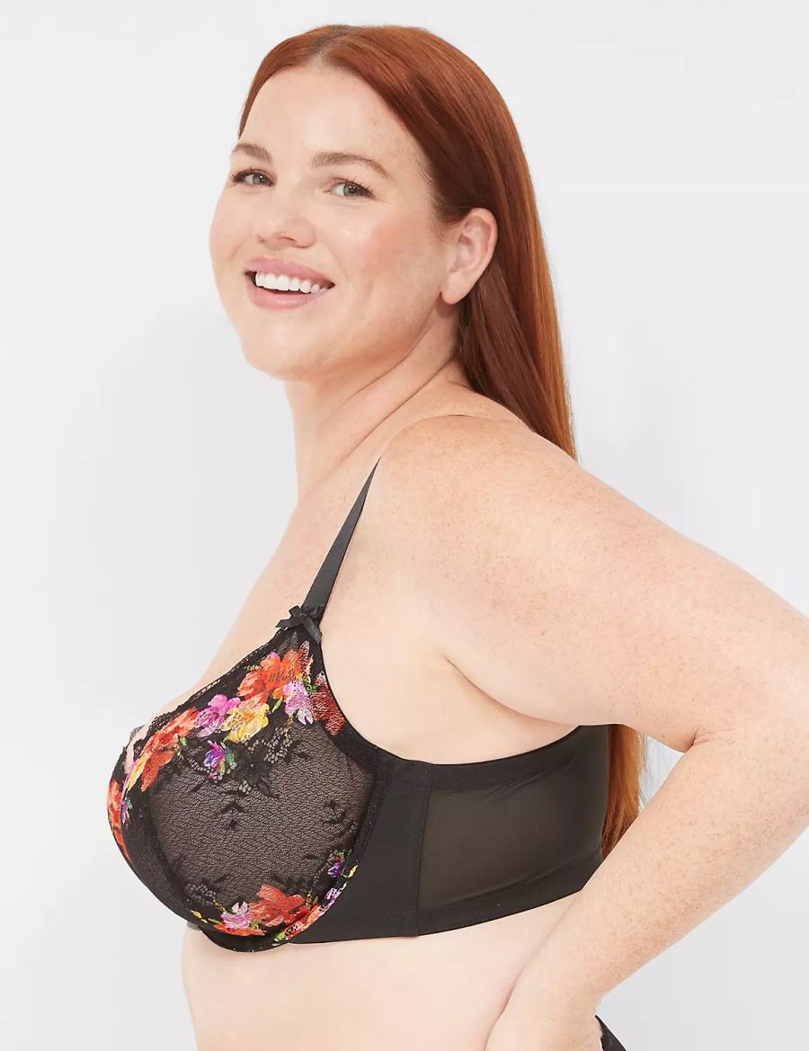 Black Lane Bryant Digital Print Lace Unlined Women Balconette Bra | BHP5824OC